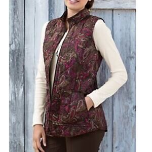 J. Jill Heritage Quilted Vest‎ Full Zip Harvest Paisley Women Size L Brown Tan